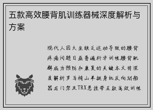 五款高效腰背肌训练器械深度解析与方案